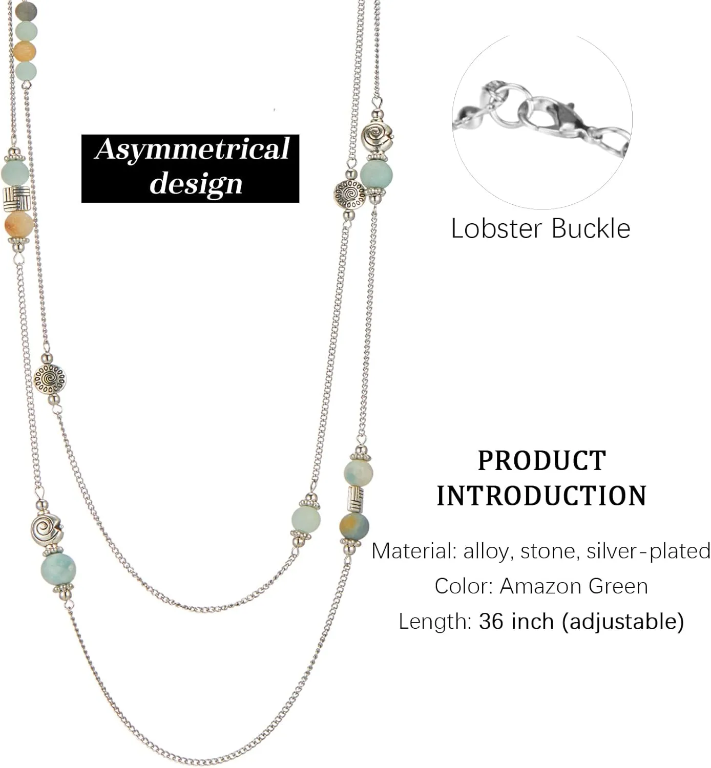 BULINLIN Layered Silver Long Necklace for Women Turquoise Stone Beaded Strand Sweater Chain Necklaces Fashion Costume Jewelry Gifts for Mom