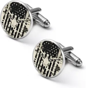 Camouflage U.S. Flag with Deer Skull Fashion Cufflinks For Men Alloy Tuxedo Shirt Cuff Links For Business Wedding Party 2.0cm