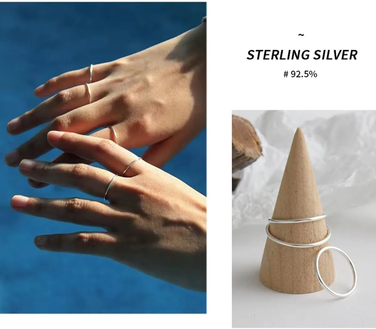 CANDYFANCY 925 Sterling Silver 1.2mm Stacking Midi Thin Rings Thumb Pinky Ring Stack Knuckle Rings for Women Band Ring Size 2.5-8.5