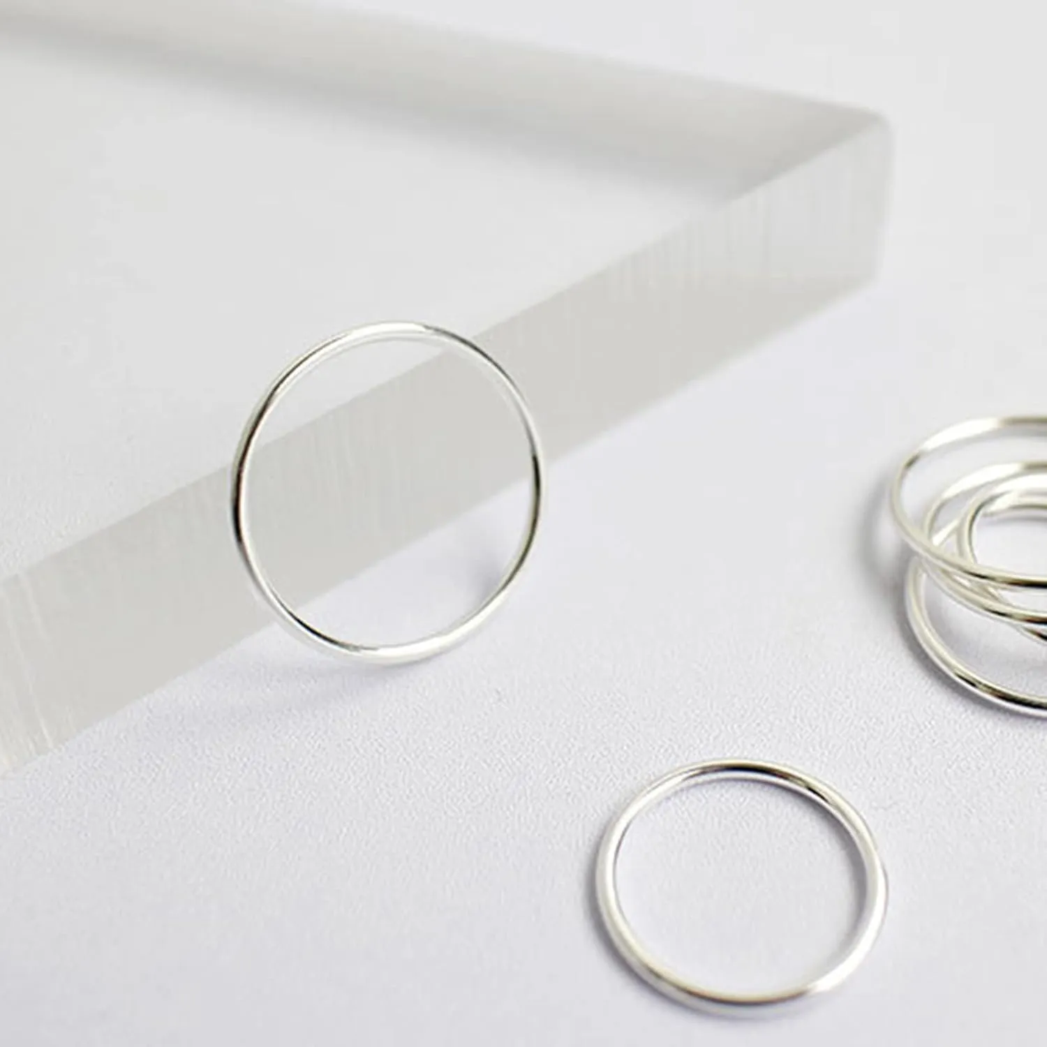 CANDYFANCY 925 Sterling Silver 1.2mm Stacking Midi Thin Rings Thumb Pinky Ring Stack Knuckle Rings for Women Band Ring Size 2.5-8.5