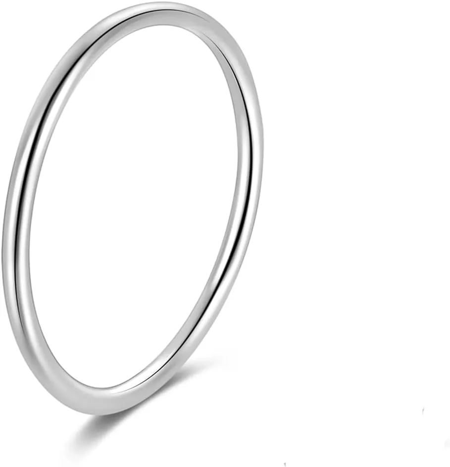 CANDYFANCY 925 Sterling Silver 1.2mm Stacking Midi Thin Rings Thumb Pinky Ring Stack Knuckle Rings for Women Band Ring Size 2.5-8.5