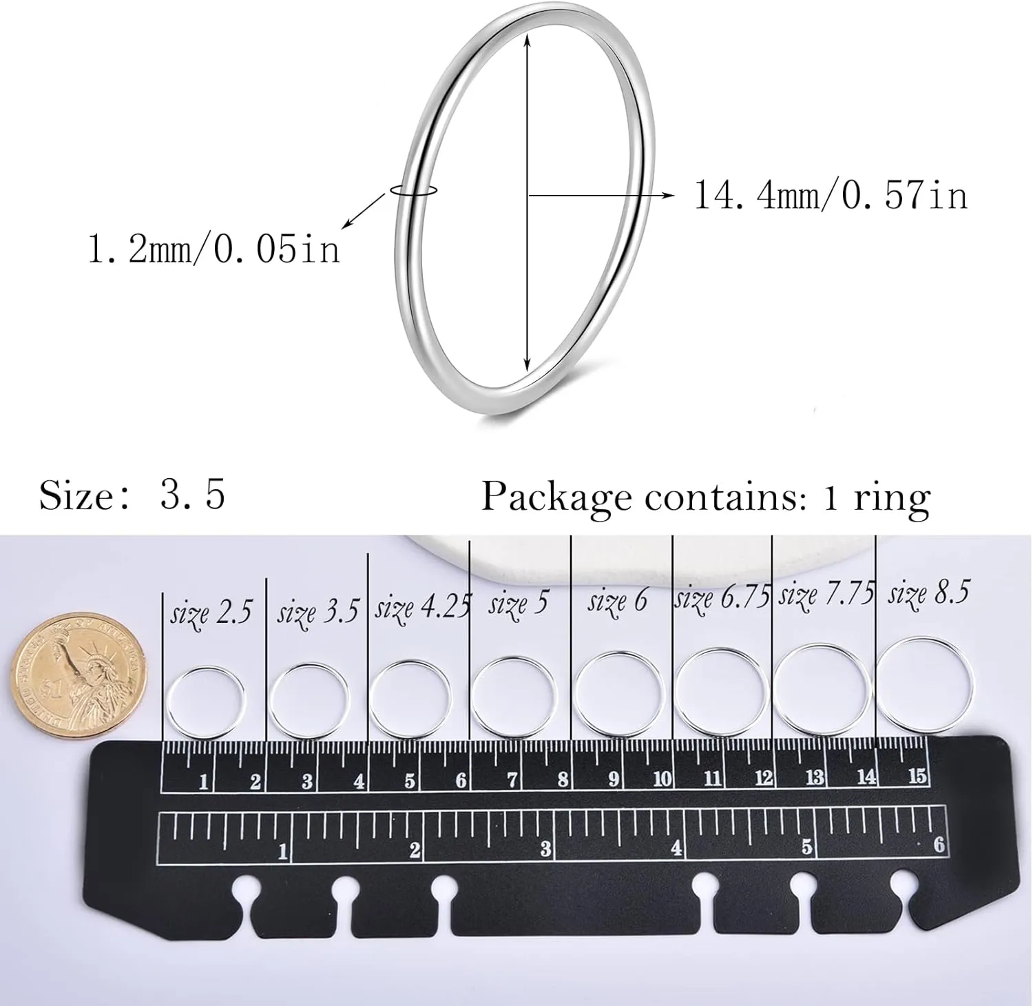 CANDYFANCY 925 Sterling Silver 1.2mm Stacking Midi Thin Rings Thumb Pinky Ring Stack Knuckle Rings for Women Band Ring Size 2.5-8.5