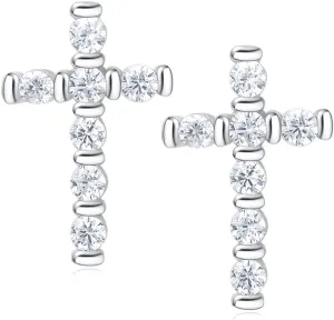 Carleen 14k Gold Plated Sterling Silver Clear CZ Cubic Zirconia Cute Dainty Petite Small Tiny Cross Stud Earrings Anniversary Christmas Holiday Gifts For Women