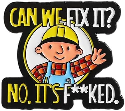 Cartoon Boy Brooch for Men Women Novelty Statement 'Can We Fix It' Letter Funny Creative Enamel Pins Cute Lapel Pin Brooches Jacket Backpacks Bags Clothing Badge Accessories DIY Decorative Jewelry