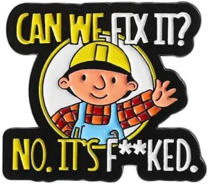 Cartoon Boy Brooch for Men Women Novelty Statement 'Can We Fix It' Letter Funny Creative Enamel Pins Cute Lapel Pin Brooches Jacket Backpacks Bags Clothing Badge Accessories DIY Decorative Jewelry