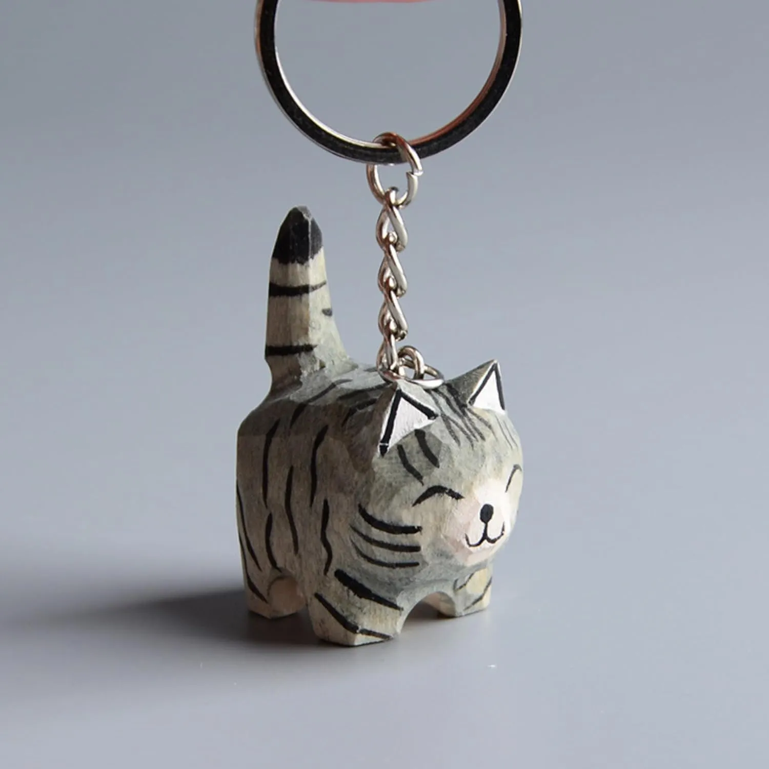 Carved Wood Shiba Inu keychain, Wooden Cat keychain, Husky Key ring, Tiger Charm keychain