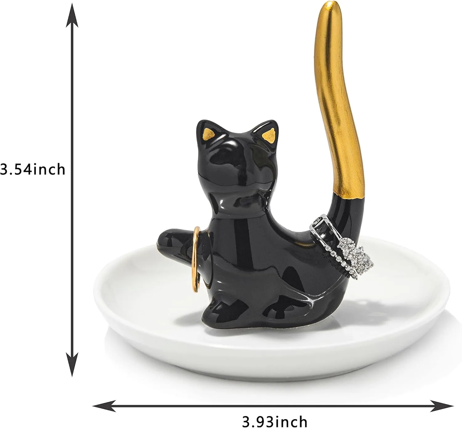Cat Ring Holder Ceramic Jewelry Dish - Trinket Tray for Earrings and Organizer - Funny Themed Gifts for Cat Mom, Lovers, Birthday Gifts for Women