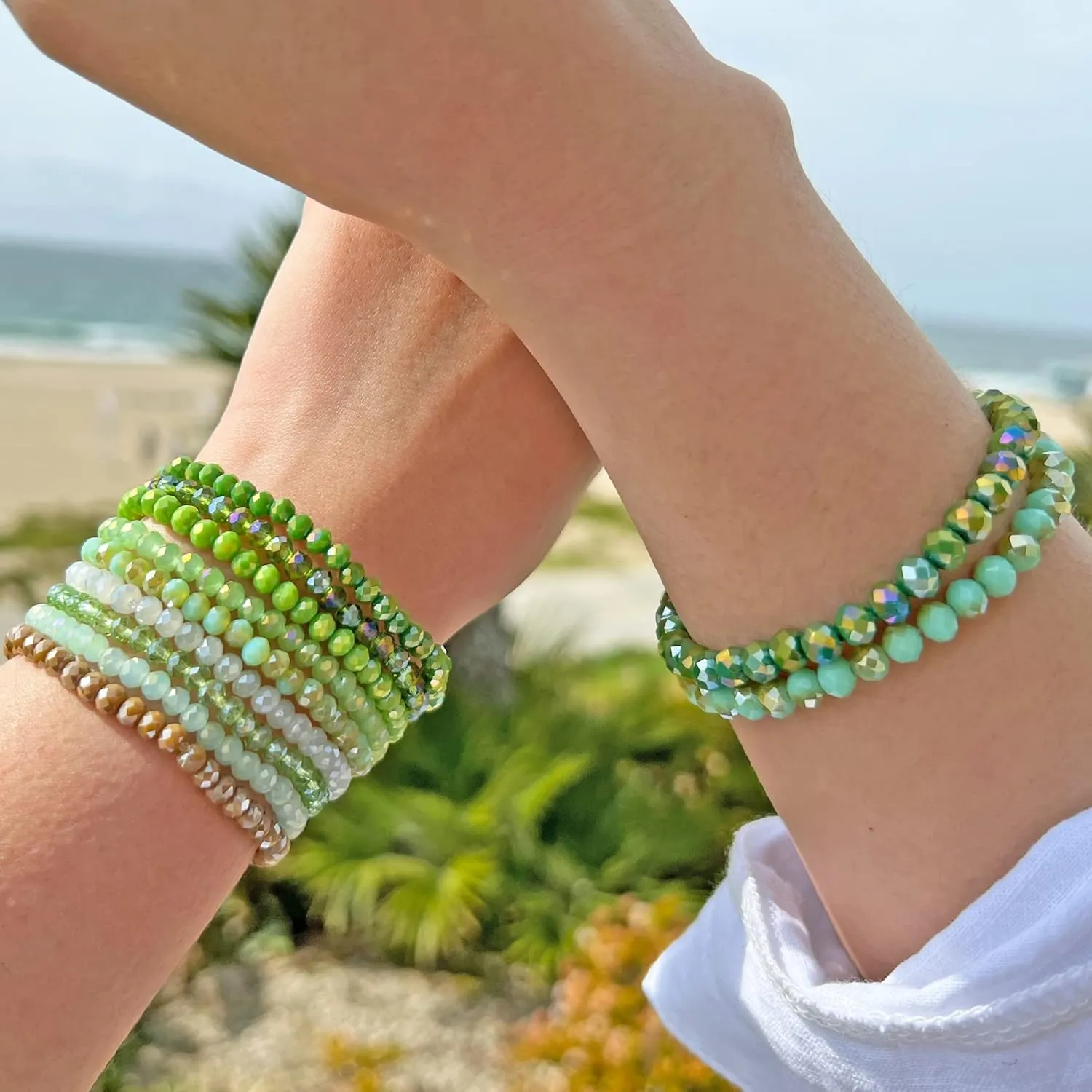 CATCHY & CRAFTY Bracelet Crystal Stretch Stackable Layering Colorful Statement Bracelets Women Glass Beaded Boho Friendship Handmade Bridal Gift