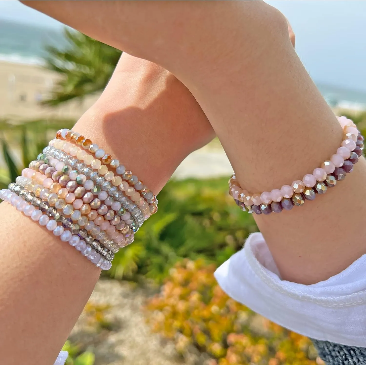 CATCHY & CRAFTY Bracelet Crystal Stretch Stackable Layering Colorful Statement Bracelets Women Glass Beaded Boho Friendship Handmade Bridal Gift