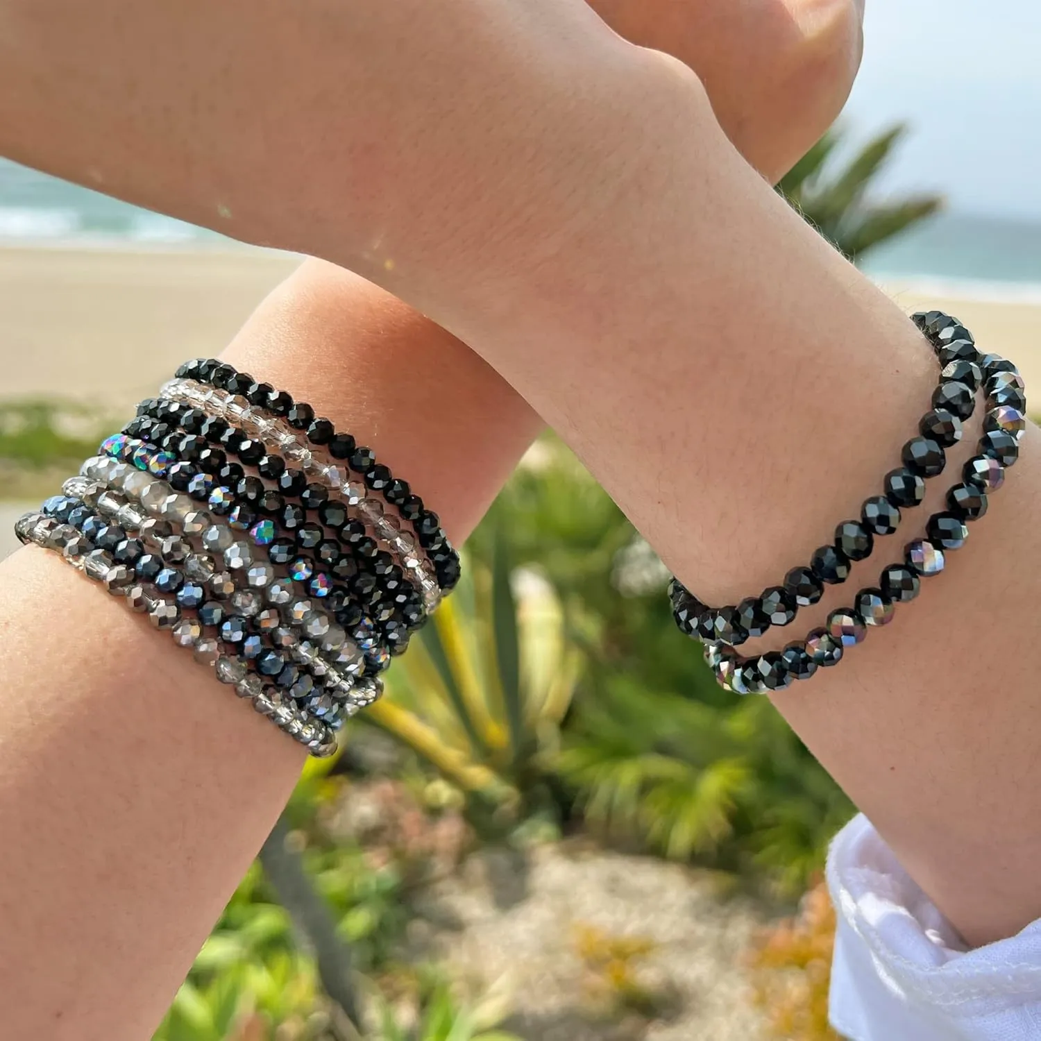 CATCHY & CRAFTY Bracelet Crystal Stretch Stackable Layering Colorful Statement Bracelets Women Glass Beaded Boho Friendship Handmade Bridal Gift