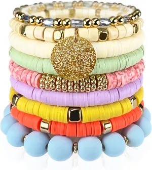 CATCHY & CRAFTY Bracelet Heishi Stretch Stackable Layering Beaded Colorful Handmade Bracelets Women Boho Friendship Gift
