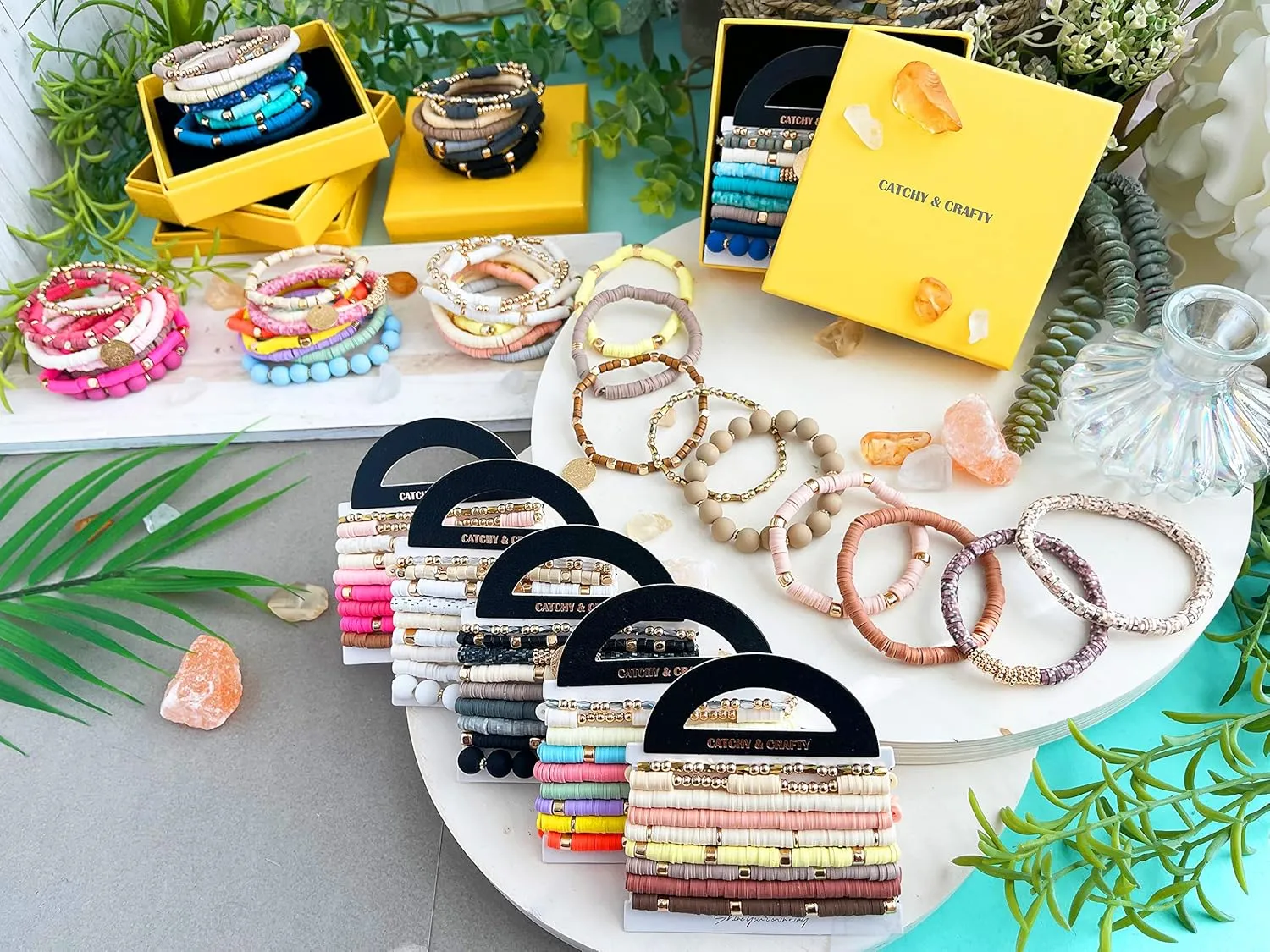 CATCHY & CRAFTY Bracelet Heishi Stretch Stackable Layering Beaded Colorful Handmade Bracelets Women Boho Friendship Gift