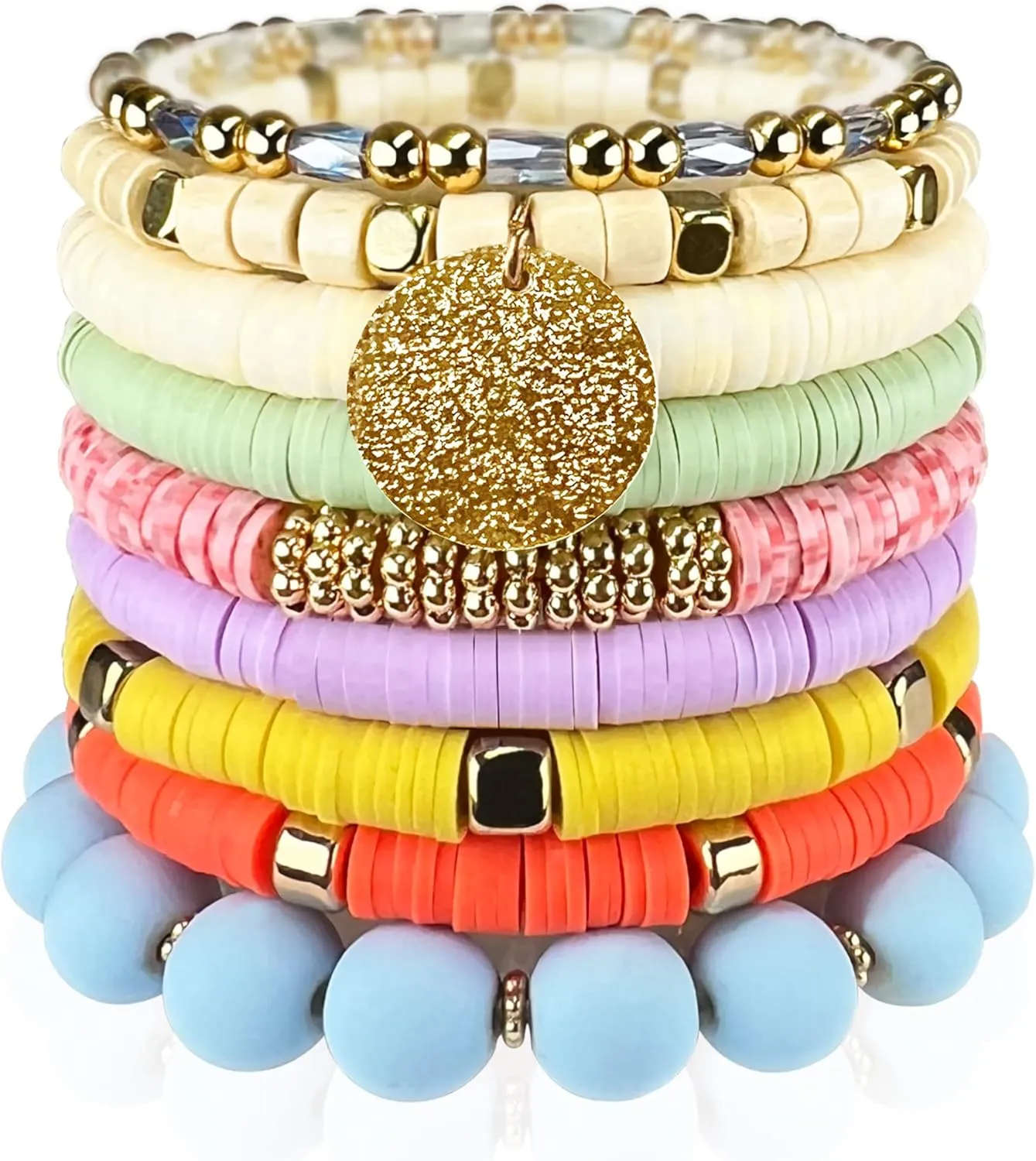 CATCHY & CRAFTY Bracelet Heishi Stretch Stackable Layering Beaded Colorful Handmade Bracelets Women Boho Friendship Gift