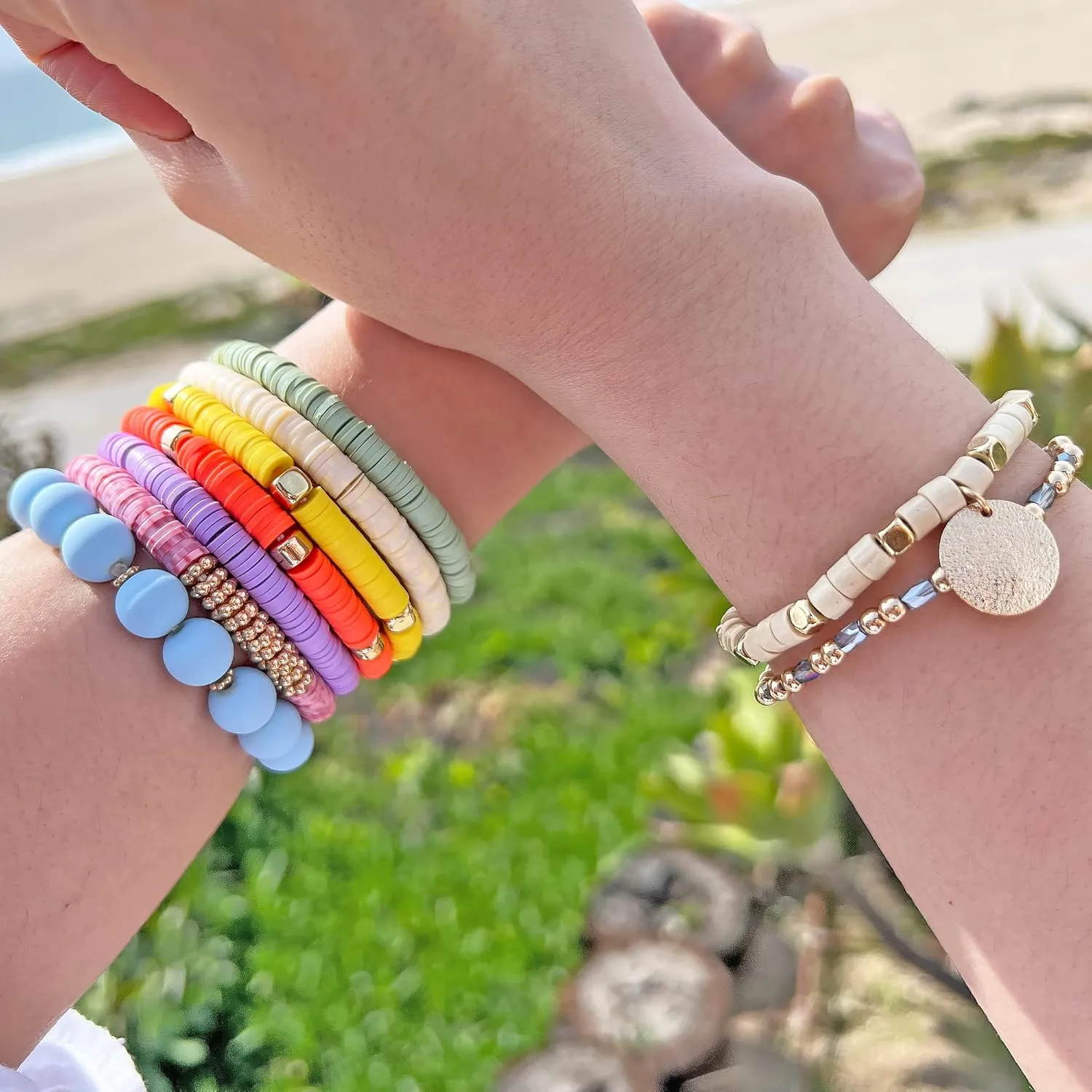 CATCHY & CRAFTY Bracelet Heishi Stretch Stackable Layering Beaded Colorful Handmade Bracelets Women Boho Friendship Gift