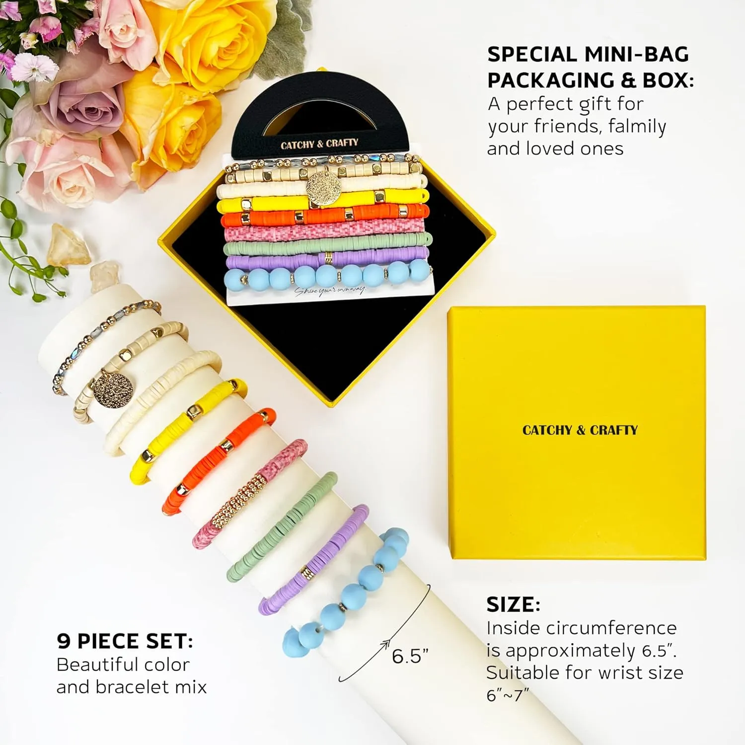 CATCHY & CRAFTY Bracelet Heishi Stretch Stackable Layering Beaded Colorful Handmade Bracelets Women Boho Friendship Gift