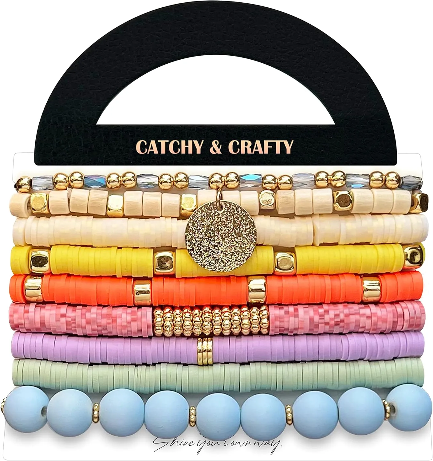 CATCHY & CRAFTY Bracelet Heishi Stretch Stackable Layering Beaded Colorful Handmade Bracelets Women Boho Friendship Gift