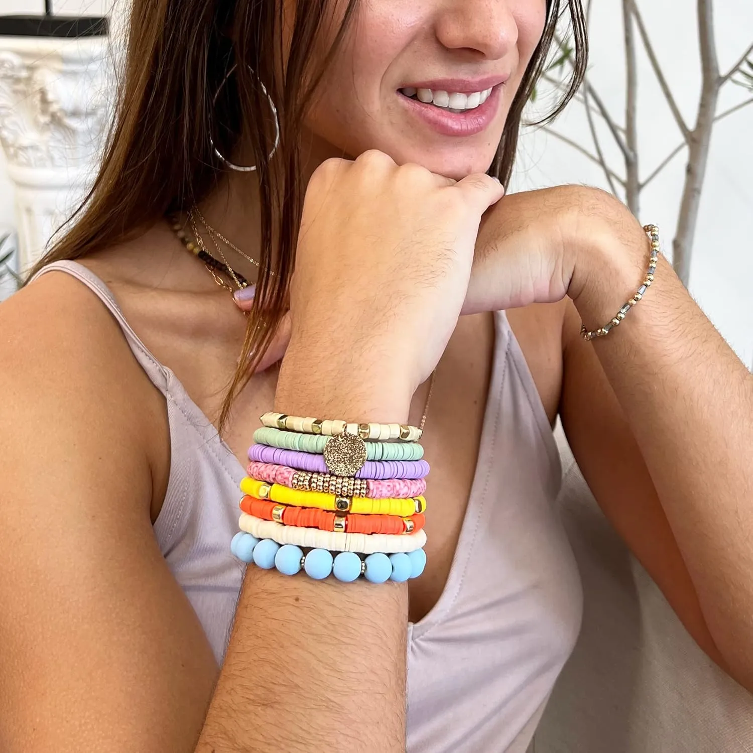 CATCHY & CRAFTY Bracelet Heishi Stretch Stackable Layering Beaded Colorful Handmade Bracelets Women Boho Friendship Gift