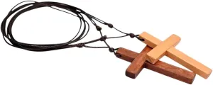Catholic Cross Necklace Jesus Christ Pendant Choker Retro Jewelry Style Natural Wood Necklace Amulet
