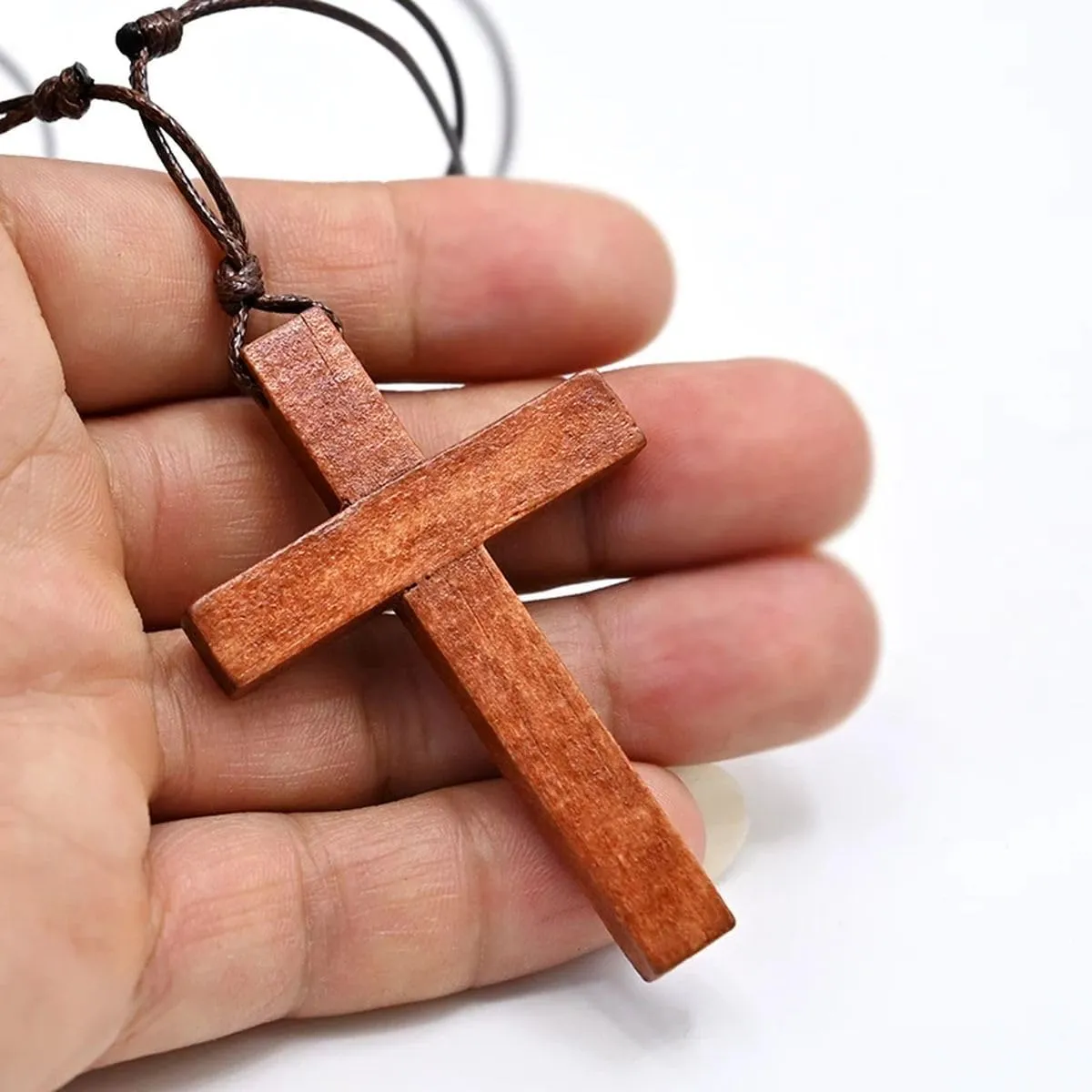 Catholic Cross Necklace Jesus Christ Pendant Choker Retro Jewelry Style Natural Wood Necklace Amulet
