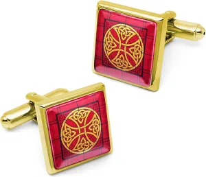 Celtic Cross Cufflinks - Ancient Celtic Knot Art, Silver Gold or Bronze, Handmade Square Cuff Link Gift Box Set