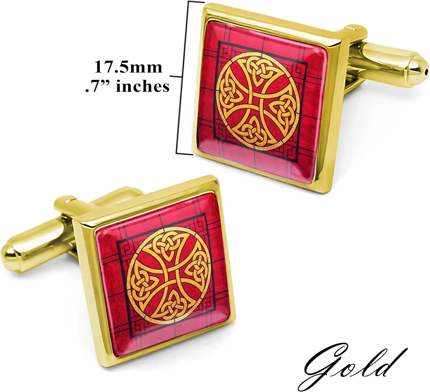 Celtic Cross Cufflinks - Ancient Celtic Knot Art, Silver Gold or Bronze, Handmade Square Cuff Link Gift Box Set