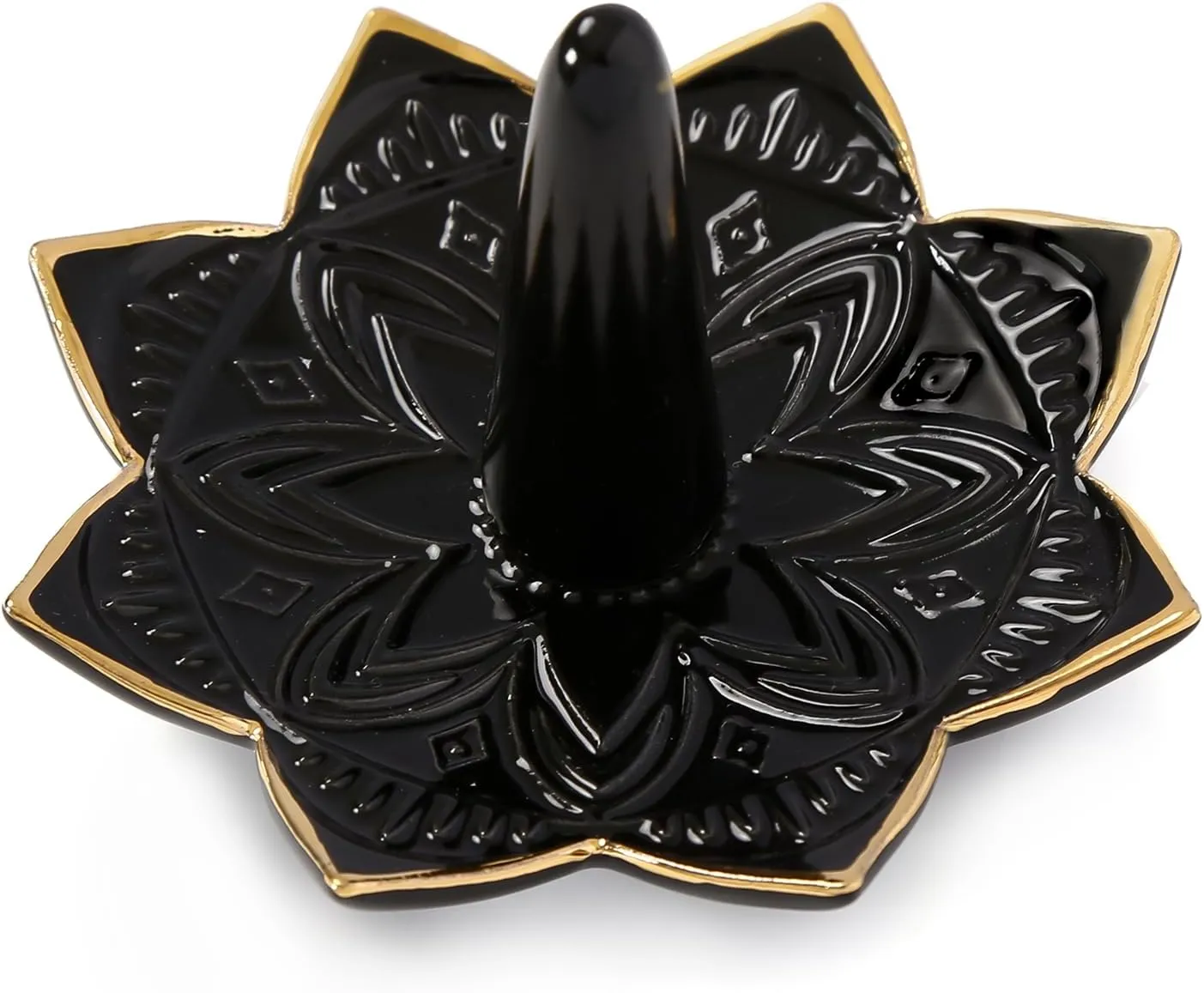 Ceramic Ring Holder for Jewelry,Black Mandala Ring Dish Jewelry Dish Jewelry Holder,Room Decor,Engagement Wedding Birthday Gifts for Couples Women