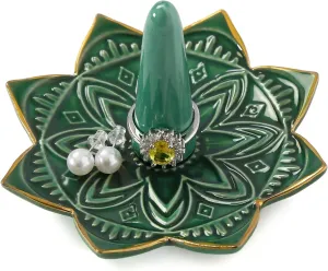 Ceramic Ring Holder for Jewelry,Green Mandala Ring Dish Jewelry Dish Jewelry Holder,Room Decor,Engagement Wedding Birthday Gifts for Couples Women