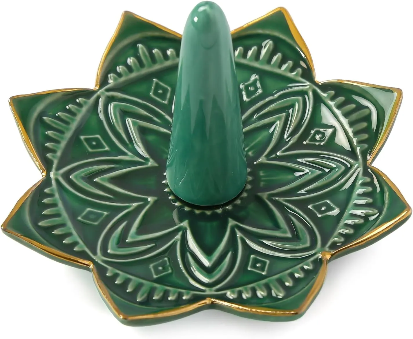 Ceramic Ring Holder for Jewelry,Green Mandala Ring Dish Jewelry Dish Jewelry Holder,Room Decor,Engagement Wedding Birthday Gifts for Couples Women