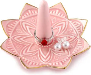 Ceramic Ring Holder for Jewelry,Pink Mandala Ring Dish Jewelry Dish Jewelry Holder,Room Decor,Engagement Wedding Birthday Gifts for Couples Women
