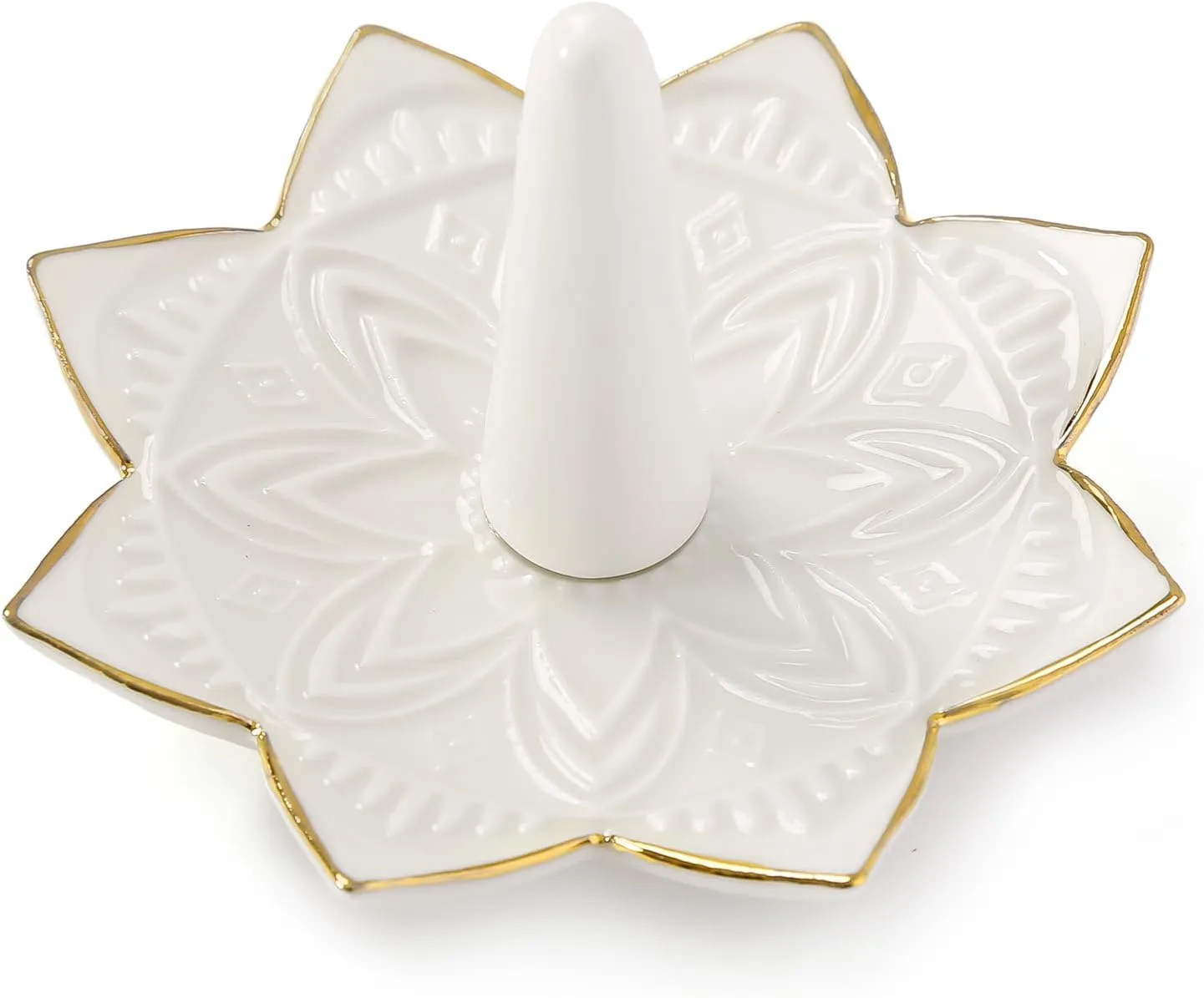 Ceramic Ring Holder for Jewelry,White Mandala Ring Dish Jewelry Dish Jewelry Holder,Room Decor,Engagement Wedding Birthday Gifts for Couples Women