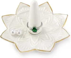 Ceramic Ring Holder for Jewelry,White Mandala Ring Dish Jewelry Dish Jewelry Holder,Room Decor,Engagement Wedding Birthday Gifts for Couples Women