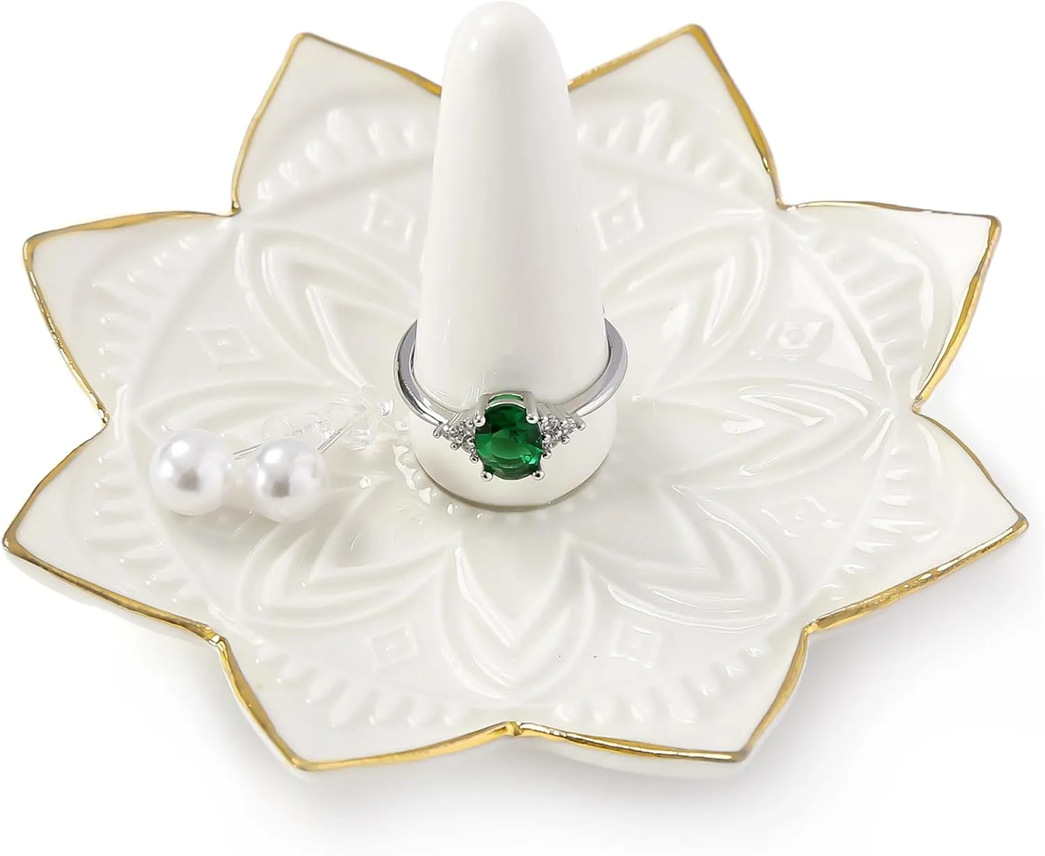 Ceramic Ring Holder for Jewelry,White Mandala Ring Dish Jewelry Dish Jewelry Holder,Room Decor,Engagement Wedding Birthday Gifts for Couples Women