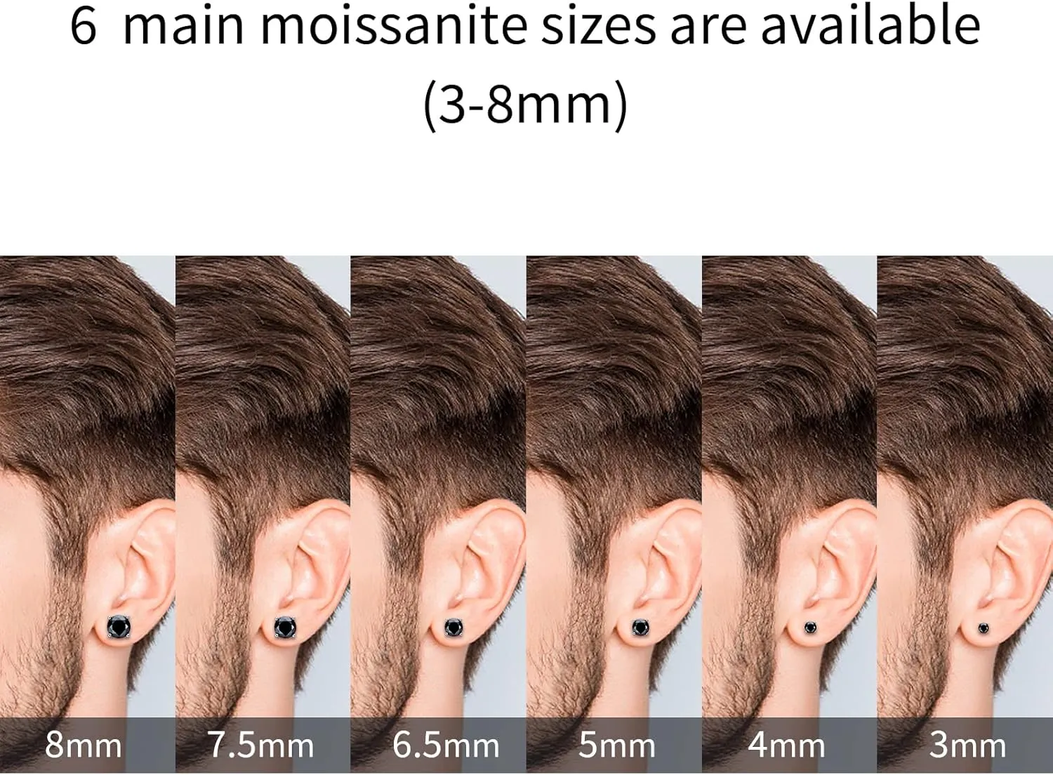 Certified Black Moissanite Stud Earrings 3mm to 8mm, 925 Sterling Silver Hypoallergenic, Round/Princess/Emerald/Cushion Cut, Jewelry Gift