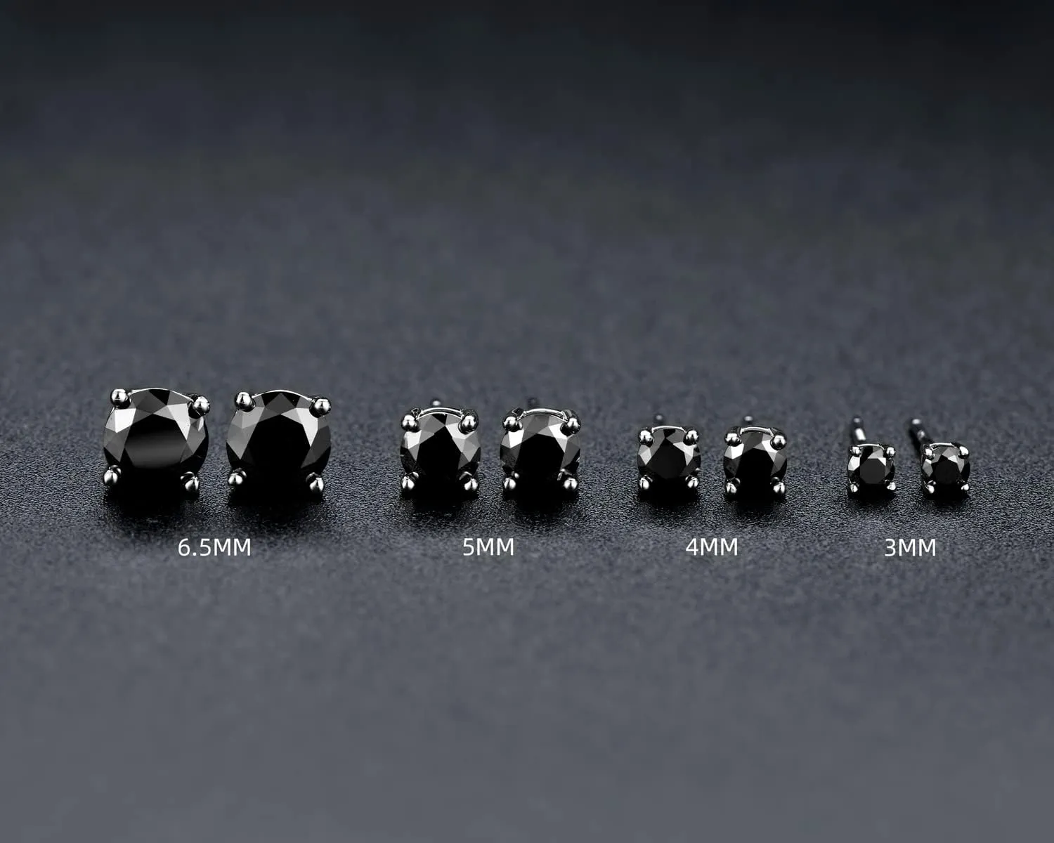 Certified Black Moissanite Stud Earrings 3mm to 8mm, 925 Sterling Silver Hypoallergenic, Round/Princess/Emerald/Cushion Cut, Jewelry Gift