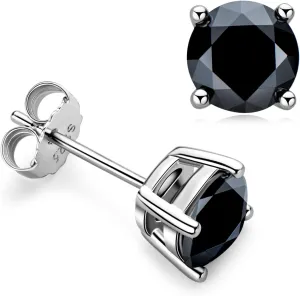 Certified Black Moissanite Stud Earrings 3mm to 8mm, 925 Sterling Silver Hypoallergenic, Round/Princess/Emerald/Cushion Cut, Jewelry Gift