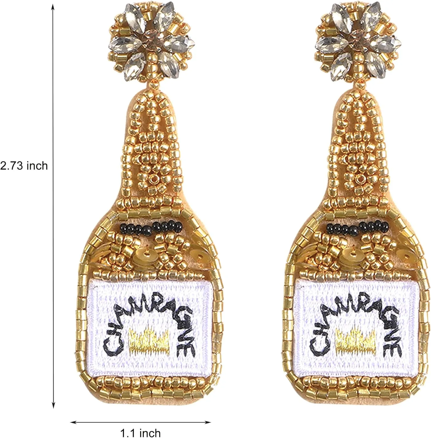 Champagne Fun Earrings Dangling 2 Pairs, Novelty Fashion Funky Champagne Wine Bottle Alcohol Rhinestone Earrings Parties Wedding Birthday Gifts for Women Yellow