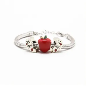 Charm Bracelet in 925 Sterling Silver <br> <span style="font-size: 11px; font-family:Helvetica,Arial,sans-serif;">Enamel Apple Charm & Best Friend Charm </span>