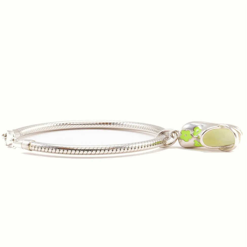 Charm Bracelet in 925 Sterling Silver <br> <span style="font-size: 11px; font-family:Helvetica,Arial,sans-serif;">Enamel Green Crocs Charm </span>
