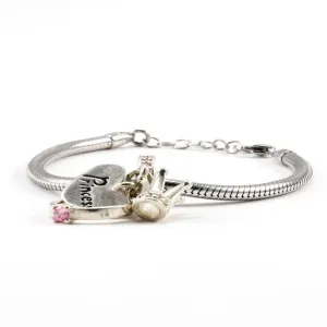 Charm Bracelet in 925 Sterling Silver <br> <span style="font-size: 11px; font-family:Helvetica,Arial,sans-serif;">Princess Charm with Ring & Crown </span>