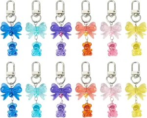 Cheriswelry 12pcs Bear Bowknot Pendant Keychain Car Key Chain Bag Charms Cute Transparent Acrylic Keychain Key Ring Holder Purse Handbag Pendant Lanyard Ornament for Keys Bag Purse