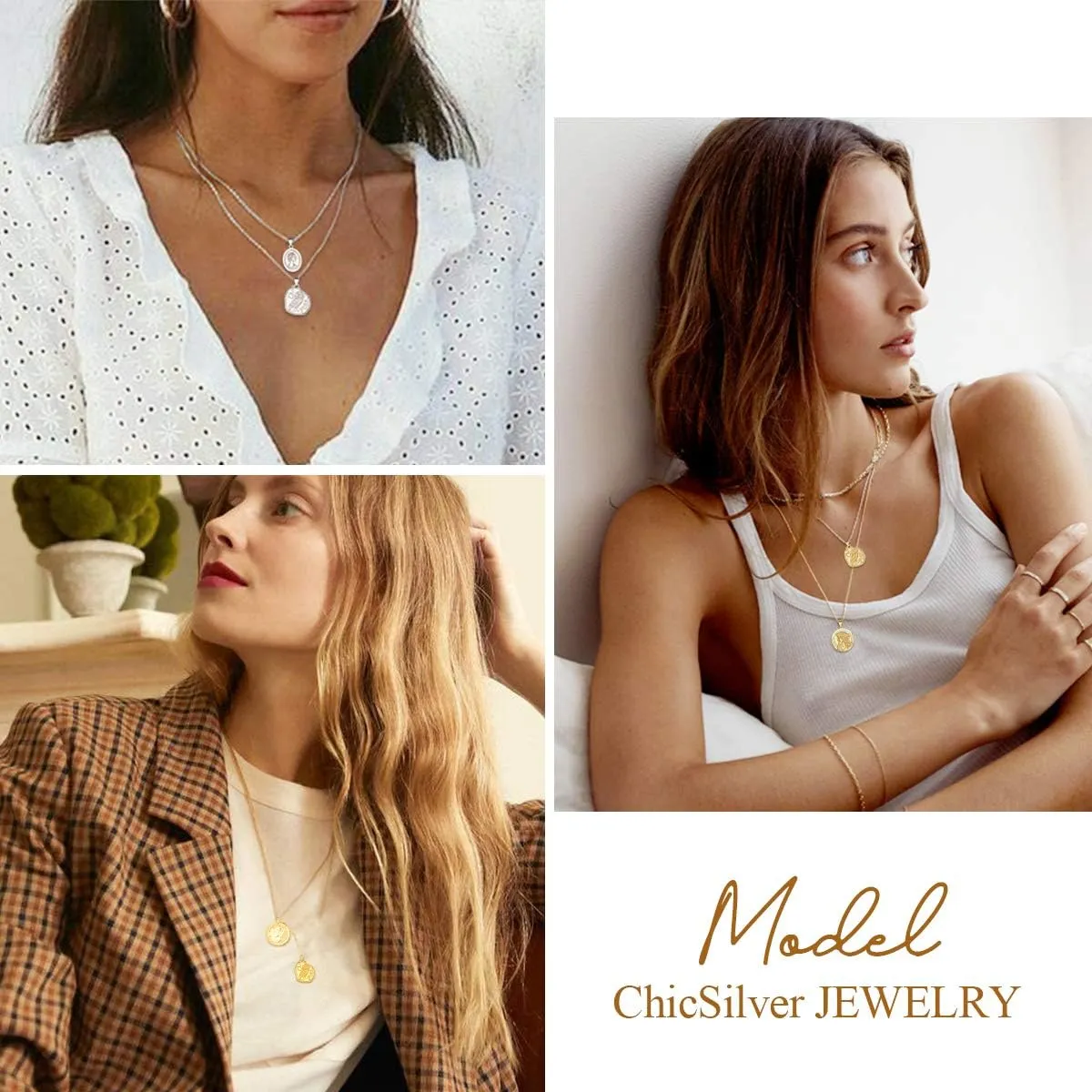ChicSilver Coin Necklace Sterling Silver Vintage Round Circle Disc Dainty Coin Pendant Necklaces for Women (with Gift Box)