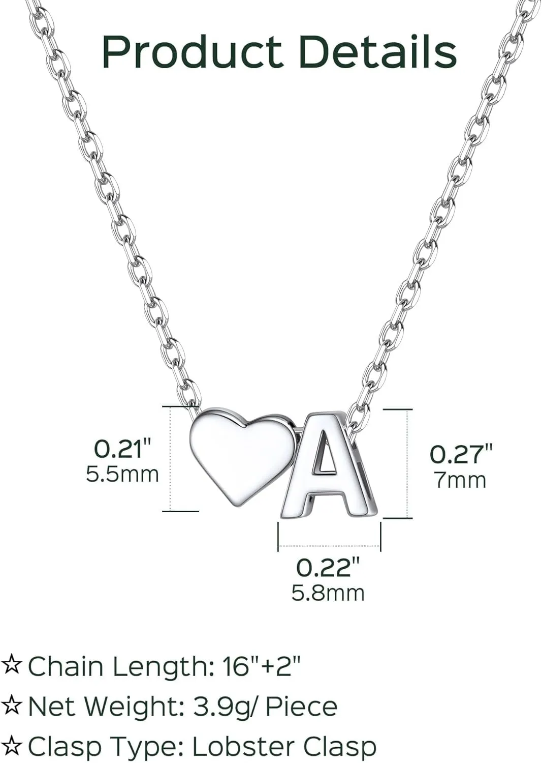ChicSilver Initial Necklaces for Women Personalized Letter Necklace Dainty alphabet Heart Necklace for Women (with Gift Box)