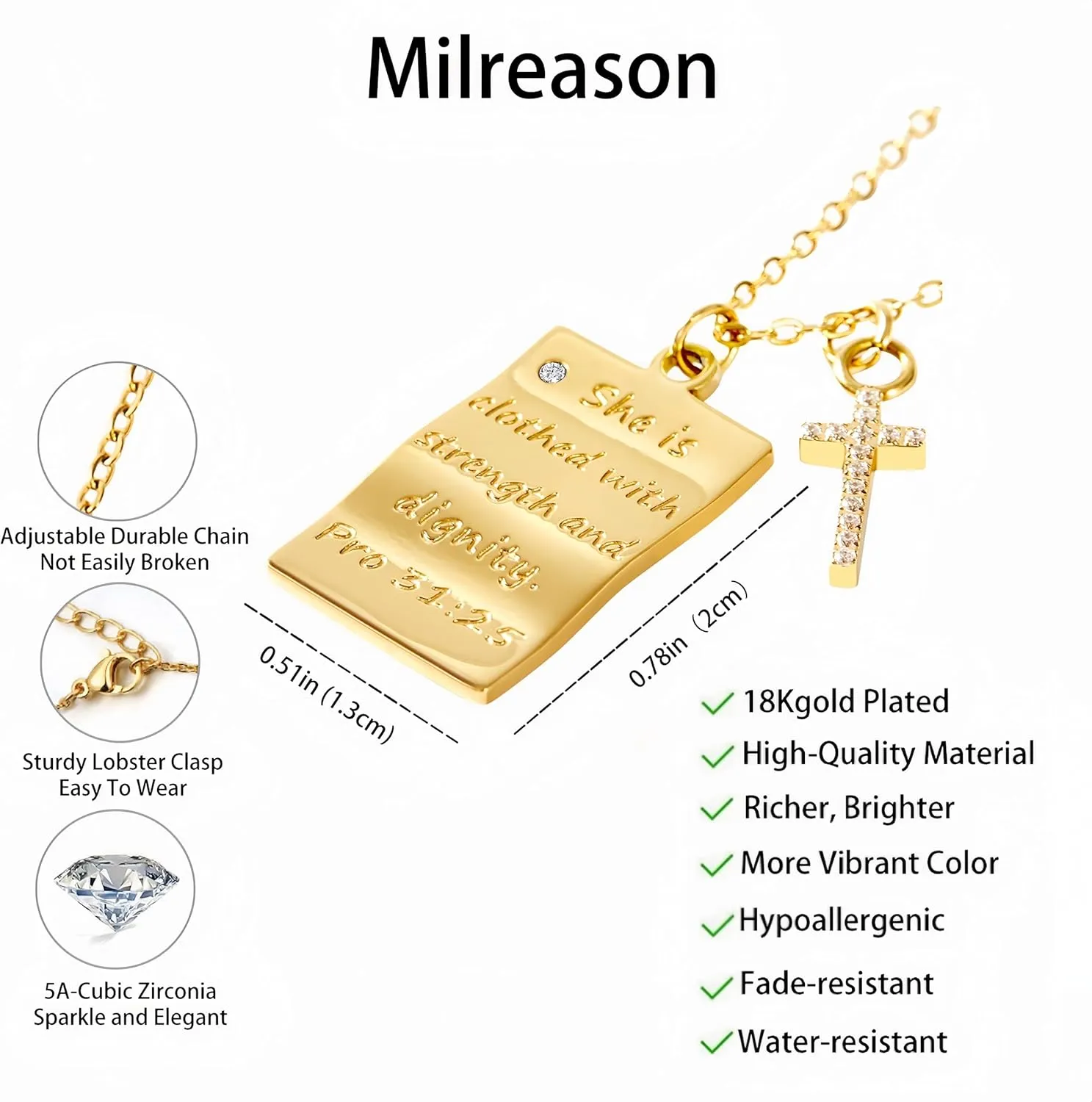 Christian Necklace for Women Bible Verse Pendant with Dainty Diamond Cross Necklace for Women 18k Gold-Plated Necklace for women Religious Jewelry for Faith Inspirational Gift for Women