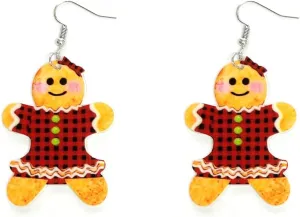 Christmas Cute Gingerbread Man Acrylic Dangle Earrings Statement Biscuit Drop Earrings for Women Christmas Costume Party Jewelry