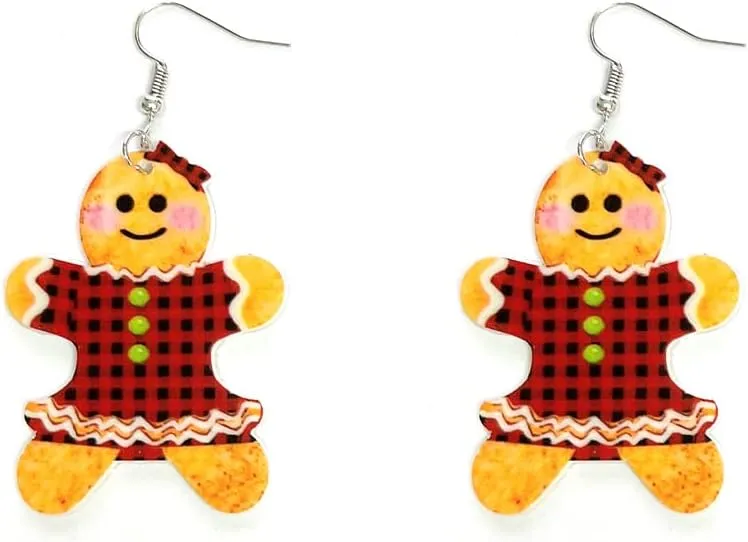 Christmas Cute Gingerbread Man Acrylic Dangle Earrings Statement Biscuit Drop Earrings for Women Christmas Costume Party Jewelry