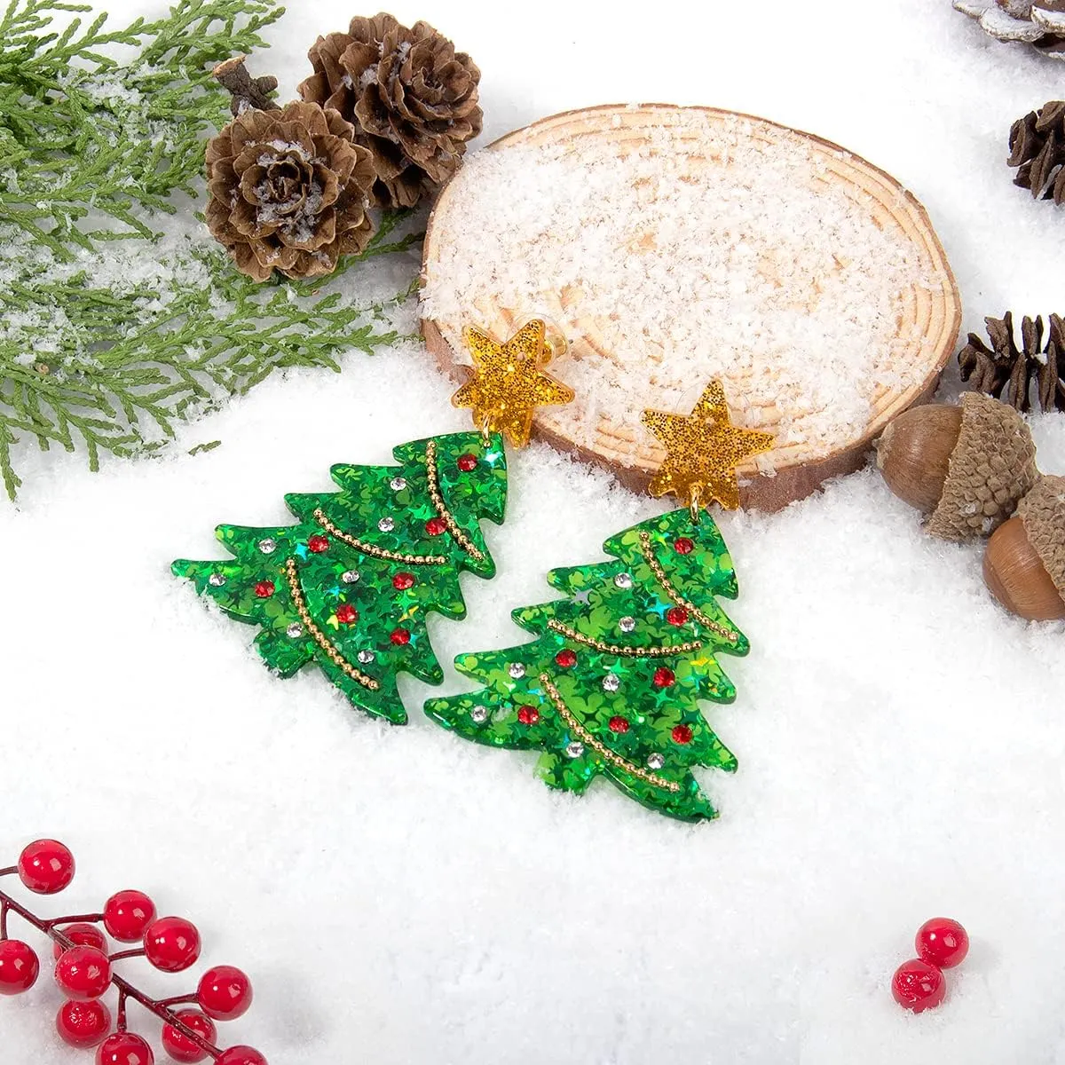 Christmas Earrings for Women Christmas Tree Snowflake Candy Reindeer Xmas Santa Pendant Earrings for Women Christmas Drop Dangle Earrings for Festival Holiday Jewelry