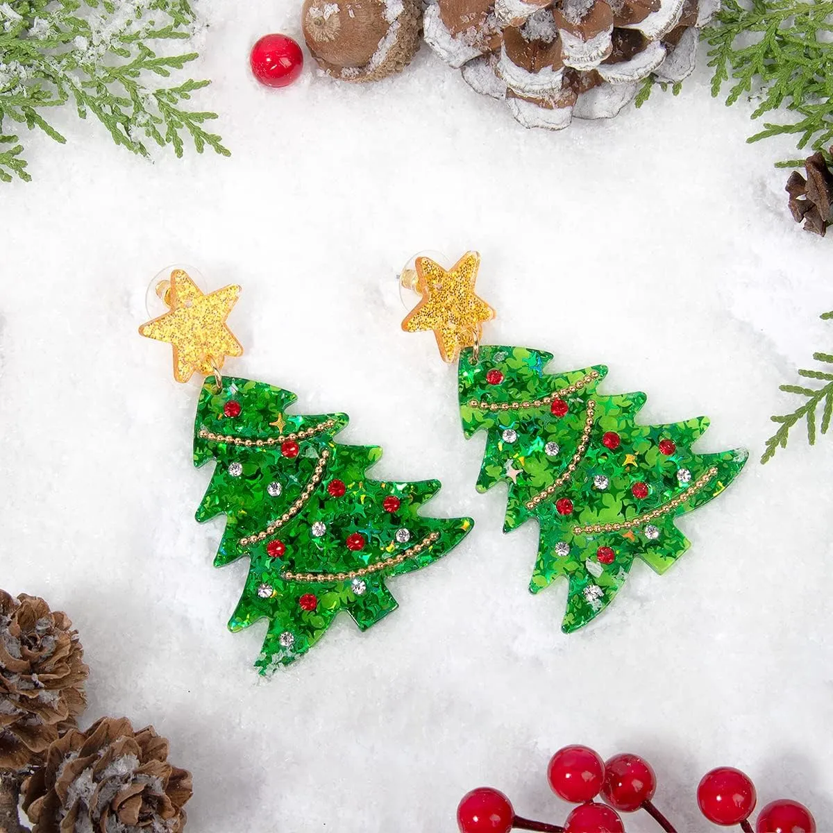 Christmas Earrings for Women Christmas Tree Snowflake Candy Reindeer Xmas Santa Pendant Earrings for Women Christmas Drop Dangle Earrings for Festival Holiday Jewelry