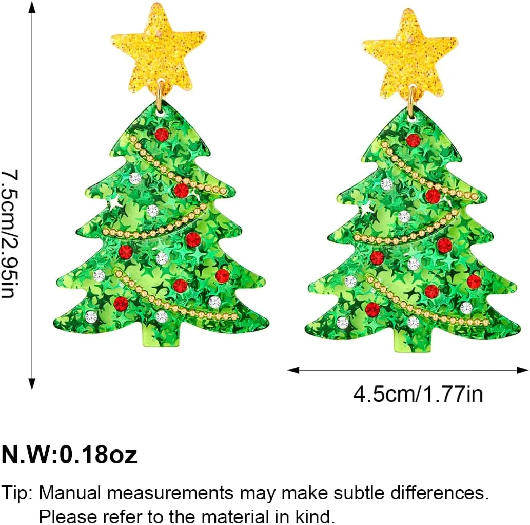 Christmas Earrings for Women Christmas Tree Snowflake Candy Reindeer Xmas Santa Pendant Earrings for Women Christmas Drop Dangle Earrings for Festival Holiday Jewelry