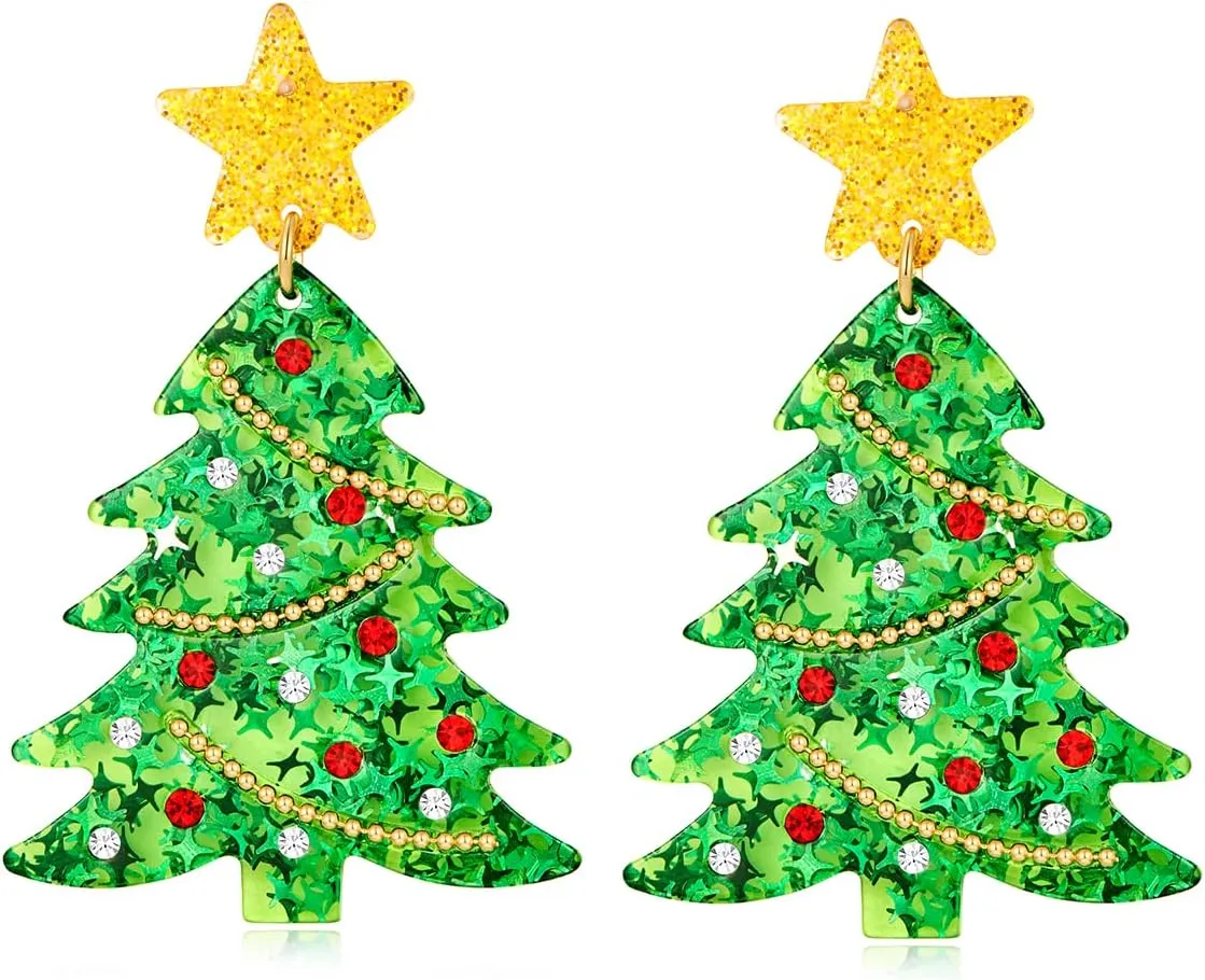 Christmas Earrings for Women Christmas Tree Snowflake Candy Reindeer Xmas Santa Pendant Earrings for Women Christmas Drop Dangle Earrings for Festival Holiday Jewelry
