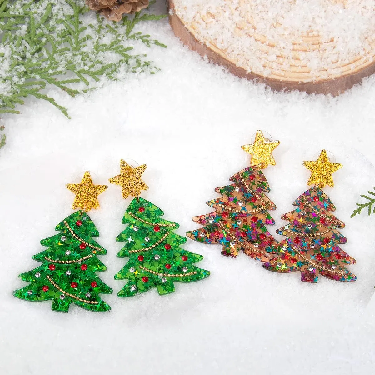 Christmas Earrings for Women Christmas Tree Snowflake Candy Reindeer Xmas Santa Pendant Earrings for Women Christmas Drop Dangle Earrings for Festival Holiday Jewelry